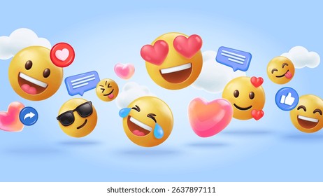 3d vector emoticon and bubble talk background template, icon and symbol, happy love fun laugh