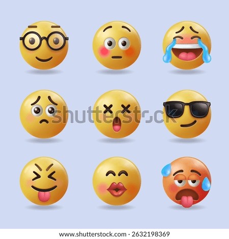 3d vector emoticon, cry angry happy smile cry love laugh, icon and symbol