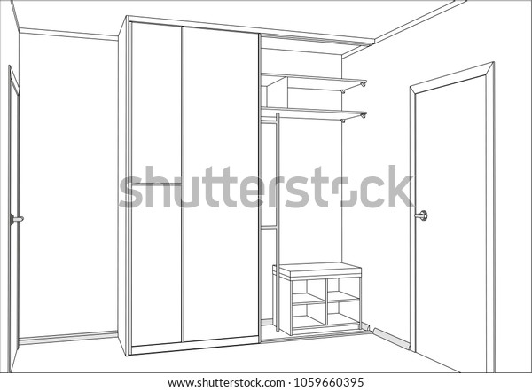 3d Vector Empty Small Wardrobe Sliding Stock Vector Royalty Free