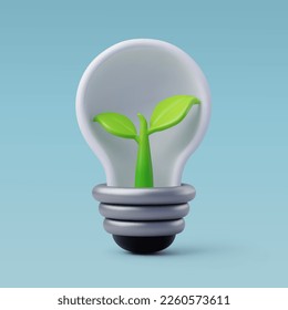 3d Vector Energy Saving Light Bulb, Green Energy, Clean Energy, Environmental Alternative Energy Concept. Eps 10 Vector.