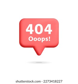 3d vector error alert message popup notification sign or red web internet page not found mockup element 404 design isolated on white background