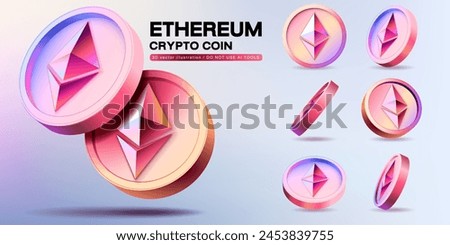 3D Vector Ethereum ETH Cryptocurrency Coins Set. Perspective Illustration about Crypto Coins