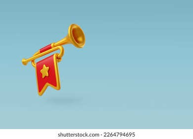 3 d Vector Fanfare, trompeta de oro, Instrumento Musical Medieval para Ceremonia. Vector Eps 10.