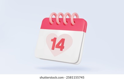 3D vector February 14 valentine's day Pink calendar icon symbol Event schedule love month planner poster design concept isolated on pastel background. list agenda mark date. Eps 10 vector illustration