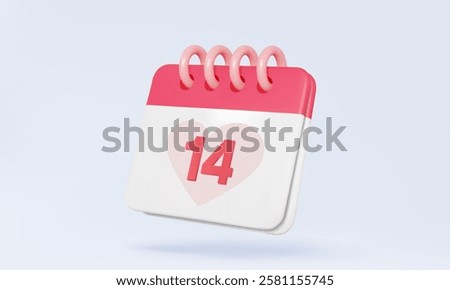 3D vector February 14 valentine's day Pink calendar icon symbol Event schedule love month planner poster design concept isolated on pastel background. list agenda mark date. Eps 10 vector illustration