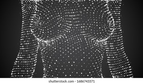 Cuerpo femenino vectorial 3d de puntos sobre fondo negro