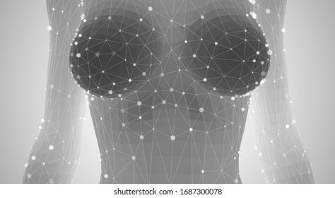 Cuerpo femenino vectorial 3d de puntos y triángulos sobre fondo blanco