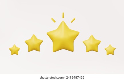 3D vector five stars score yellow color rating feedback review award or ranking quality premium icon symbol, cute smooth minimal cartoon style, Eps 10 vector. 3d render illustration. elements