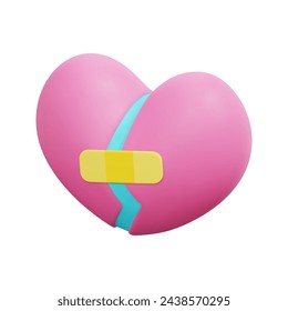 3d vector fixing heart icon. Isolated on white background. 3d heart, love and valentine  concept. Cartoon minimal style. 3d heart icon vector render illustration.