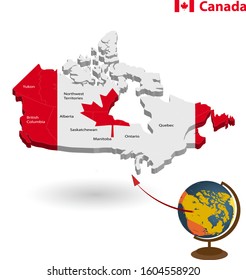 3D Vector Flag Map of Canada, Map of Canada