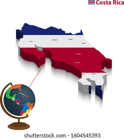 3D Vector Flag Map of  Costa Rica and Vector Map