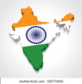 3D vector flag map of India