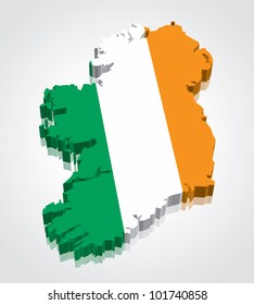 3D vector flag map of Ireland