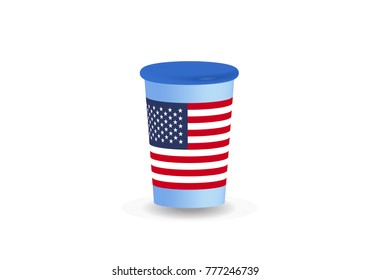 3D vector flag of usa on cup, Coffee cup icon in trendy flat style isolated on white background. Usa independence day symbol for your design, logo, UI. Vector illustration, EPS10.