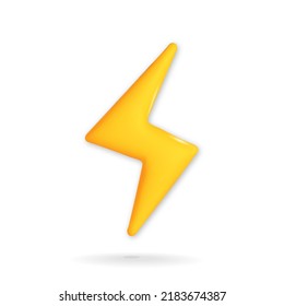 3d vector flash yellow bolt lightning icon design. Realistic thunder and energy danger and power symbol isolated on white background.