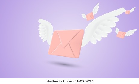 3D Vector Flying Envelope Wings. 3d Vector Illustration