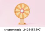 3D vector fortune spin wheel icon rotation luck event isolated on pink background. Business online promotion marketing activity game sell product entertainment risk. Eps 10 vector. 3d illustration.