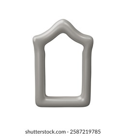 3D vector frame. Grey glossy window or door form. Vintage arch border design. Realistic gate silhouette in Arabic style. Traditional western and Islamic 3d shape isolated. Render oriental architecture