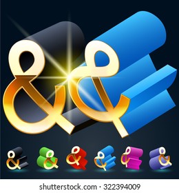 3D vector futuristic luxury alphabet with gold. All symbols in set have 8 random points of view and 6 different colors. Symbol