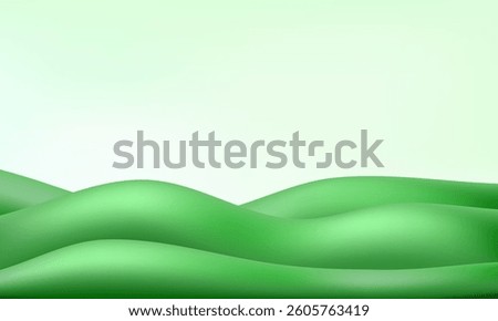 3d vector game field. Kid floor background, cute wave podium. Green garden poster, spring gradient side scene. Cartoon park grass, mountain hill wavy land. Summer plasticine paper cut nature pattern