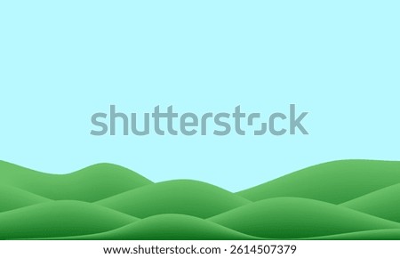 3d vector game field. Kid floor background, cute wave podium. Green garden poster, spring gradient side scene. Cartoon park grass, mountain hill wavy land. Summer plasticine paper cut nature pattern