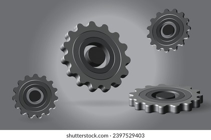 Colección de engranajes vectores 3D. vector de engranajes, engranajes y cogs realistas