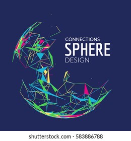 3d vector geometric background for business or science presentation. Line network polygon sphere. Abstract concept