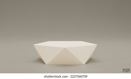 Podio geométrico vectorial 3D. cubo hexágono beige, podio cuadrado en fondo beige. Escaparate de escena conceptual, producto, venta de promoción, banner, presentación, cosmética. Ilustración vectorial 3D.
