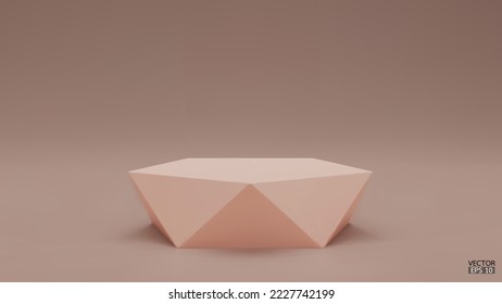 3D vector geometric podium. Dusty pink hexagon cube, Square podium in pink background. Concept scene stage showcase, product, promotion sale, banner, presentation, cosmetic. 3D vector illustration.