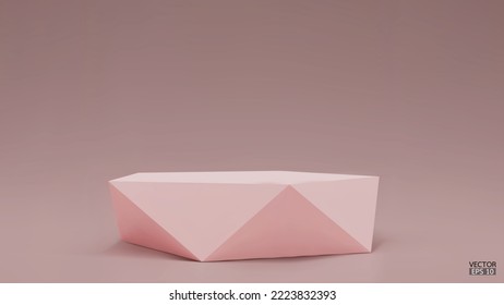 3D vector geometric podium. Pink hexagon cube, Square podium in pink background. Concept scene stage showcase, product, promotion sale, banner, presentation, cosmetic. 3D vector illustration.