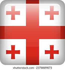 3d vector Georgia flag glossy button. Georgian national emblem. Square icon with flag of Georgia.