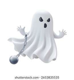 Vetor 3d fantasma halloween. Conjunto de ícone de personagem bonito, assustador desenho animado monstro ilustração feliz isolado. Rosto de menina, elemento de emoji engraçado. Conjunto de design de convite de festa engraçada. Truque de venda de sexta-feira preta