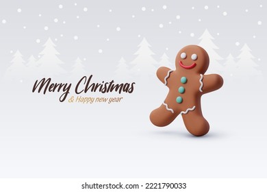 3d Vector Gingerbread man, Merry Christmas cookie or New Year greeting concept. Eps 10 Vector.