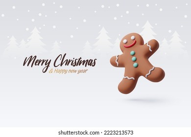 3d Vector Gingerbread man, Merry Christmas cookie or New Year greeting concept. Eps 10 Vector.