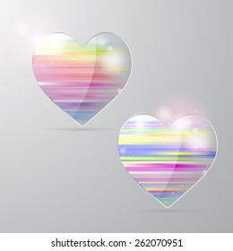 3d vector glass heart, rainbow texture for gift