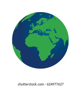 3D vector globe showing Africa, Europe, and Asia.