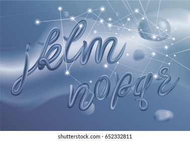 3d vector glossy font on futuristic background with connecting dots and lines. Network concept. Modern futuristic typeface for banner, poster, placard.