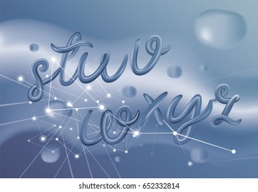 3d vector glossy font on futuristic background with connecting dots and lines. Network concept. Modern futuristic typeface for banner, poster, placard.