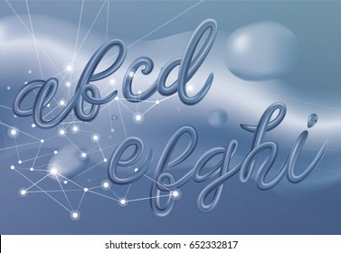 3d vector glossy font on futuristic background with connecting dots and lines. Network concept. Modern futuristic typeface for banner, poster, placard.