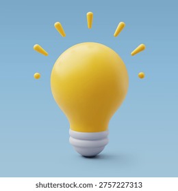 3D vector Glowing yellow light bulb, Smart thinking, Startup innovation, Business strategy, Education and Solution development concept. Eps 10 Vector.