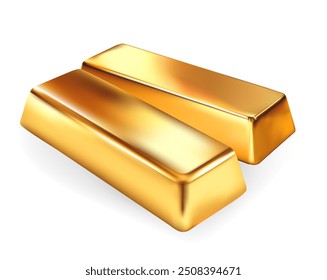 Barra de oro de Vector 3D, Intercambio de activos de inversión de negociación de acciones ganando dinero de finanzas, concepto de economía de ahorro de divisas, gradiente de malla wes
