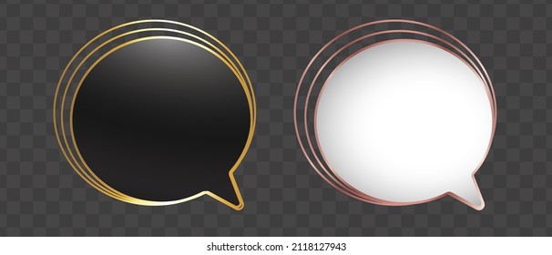 3D Vector Gold Black Rose Gold and White modern speech bubble templates isolated design element. Classic Decorative Signboards Speech Bubbles Banners.