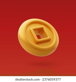 Moneda china de 3d Vector Gold, concepto de Año Nuevo chino. Vector Eps 10.