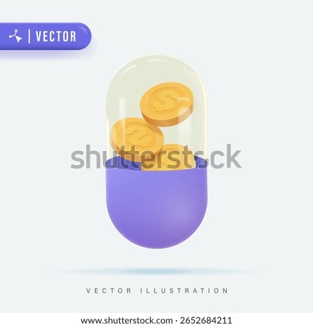 3D Vector Gold Coin Money Capsule