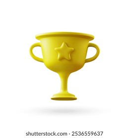 3d vector gold cup with star. Winner, trophy, award.