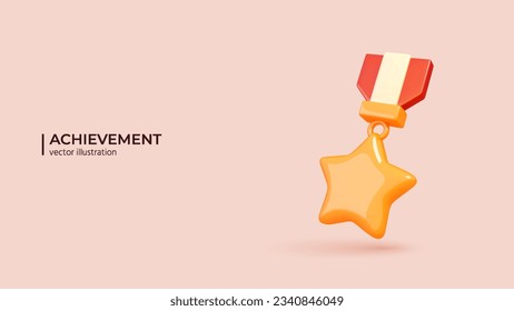 3D Vector Gold Medal or Winner Golden Badge. Realistic creative conceptual symbol of Premium Quality Guarantee label. Mobile Template Social network. Vector illustration