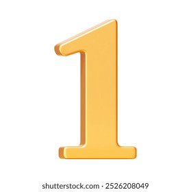 3d vector gold number 1 on white isolated background. Number one symbol metal color. Stock vector illustration.