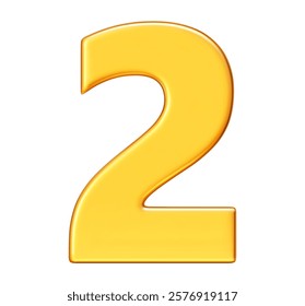 3d vector gold number 2 on white isolated background. Number two symbol metal color. Stock vector illustration.