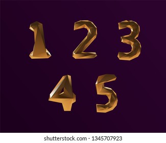 3D Vector Golden Alphabet Font 12345 digits for VIP Party Design
