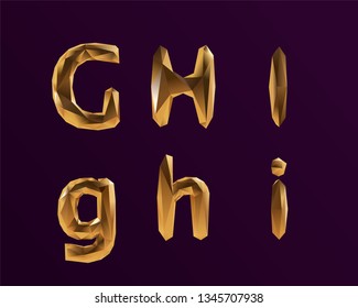 3D Vector Golden Alphabet Font GHI letters for VIP Party Design